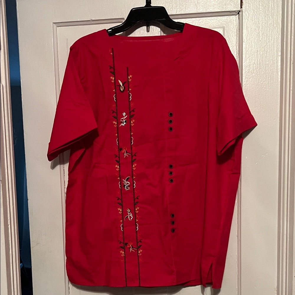 Women’s Red Embroidered Shirt